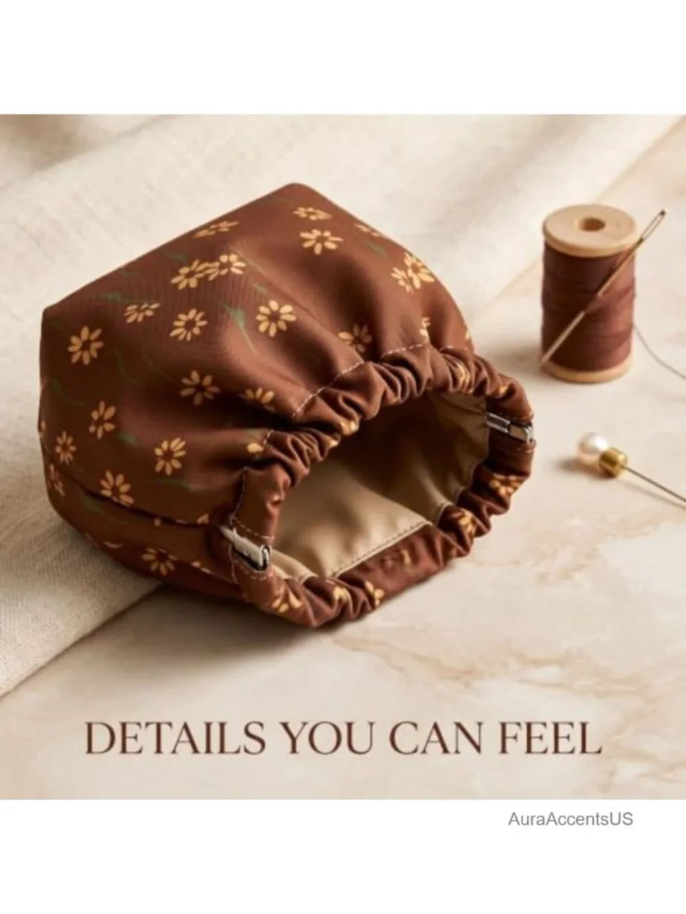 Set of 4 Floral Self-Closing Cosmetic Pouches No Zipper
